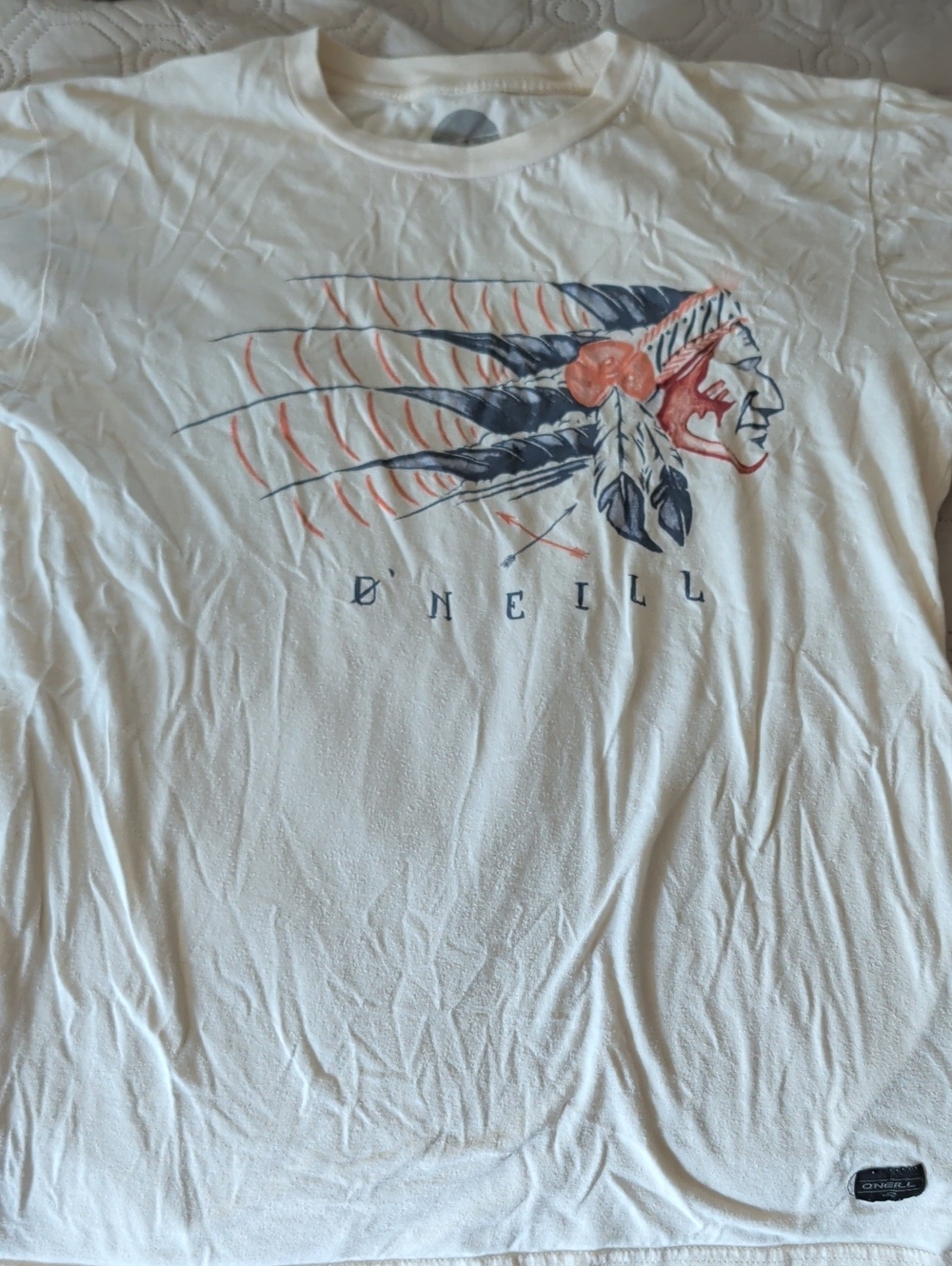 O'Neill White Short-Sleeve Tee with Navy and Coral Headdress Graphic